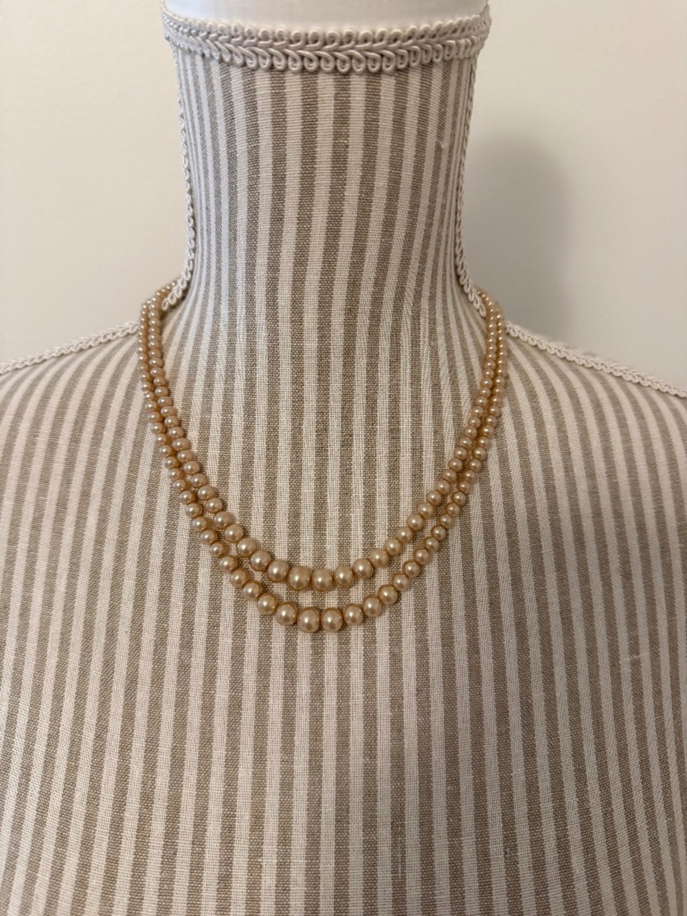 Vintage Double Strand Faux Pearls with Crystal Clasp
